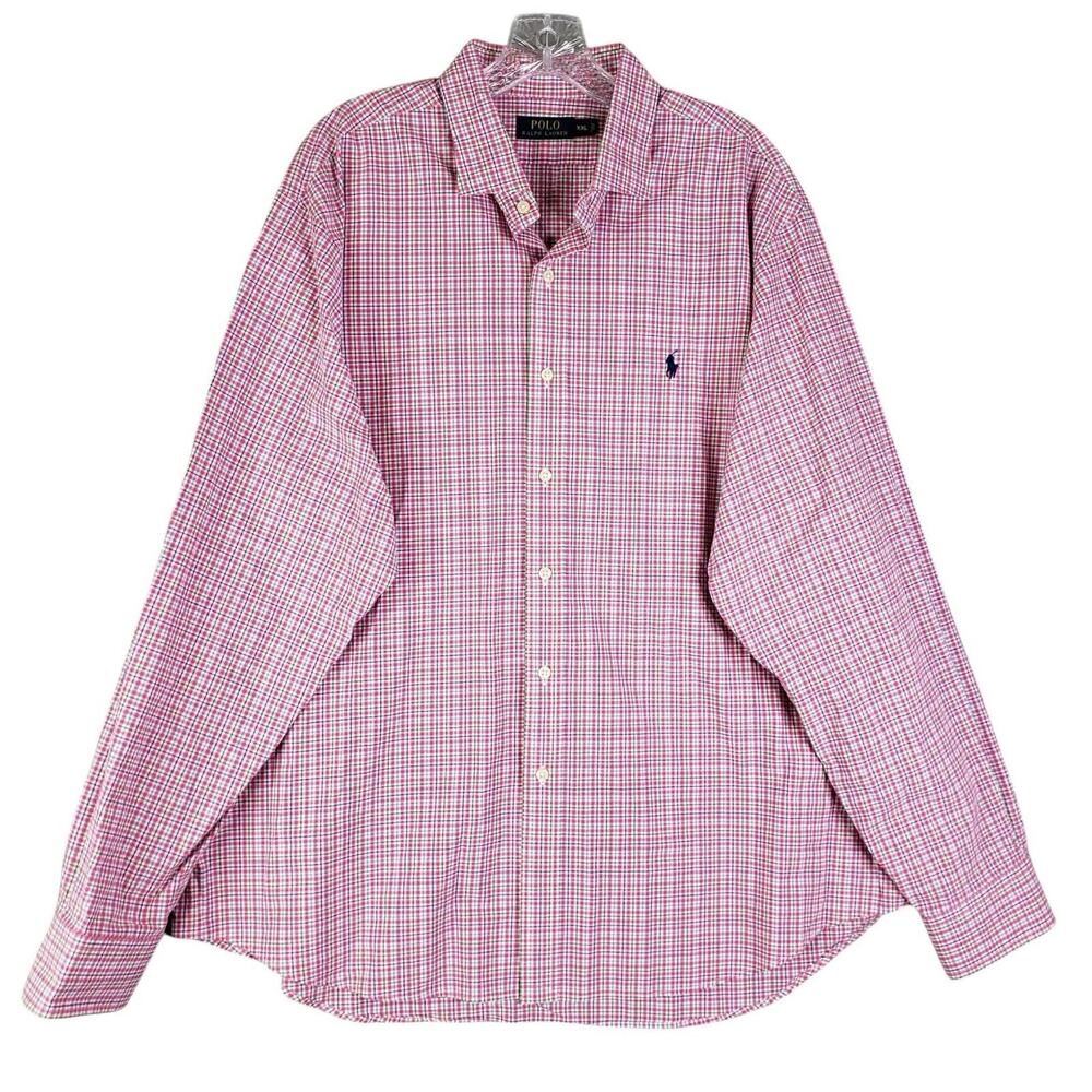 Polo Ralph Lauren Shirt Oxford Button Down Mens Size XXL Plaid Pink Long Sleeve - Picture 2 of 11